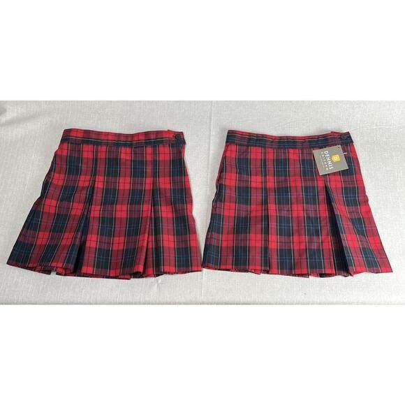 Lot of 2 Dennis Uniforms Pleated Woodland Plaid Skirt Girls 6 Red NEW and Used - Picture 1 of 7